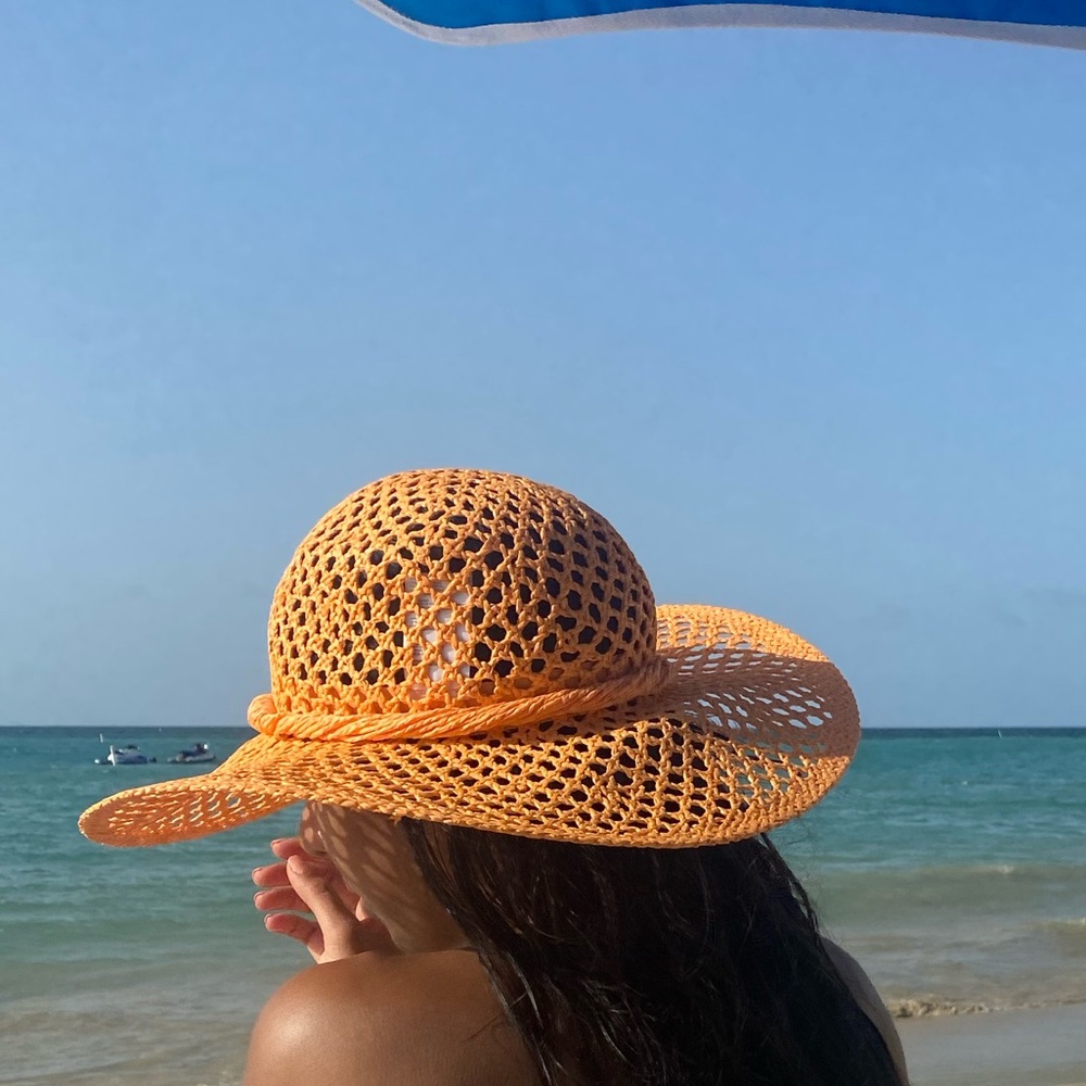 Orange cut out straw sun beach hat